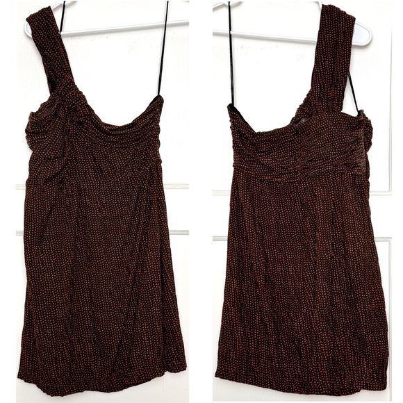 ALEXIS Pleated Heart Print Sleeveless Ruched Sweetheart Neck 1 Shoulder Dress M - Picture 2 of 5